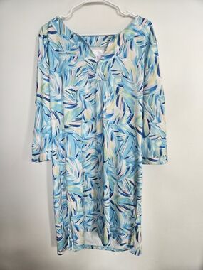 Stella Parker Collection Blue Palm Leaf V-Neck Dress | Size XL